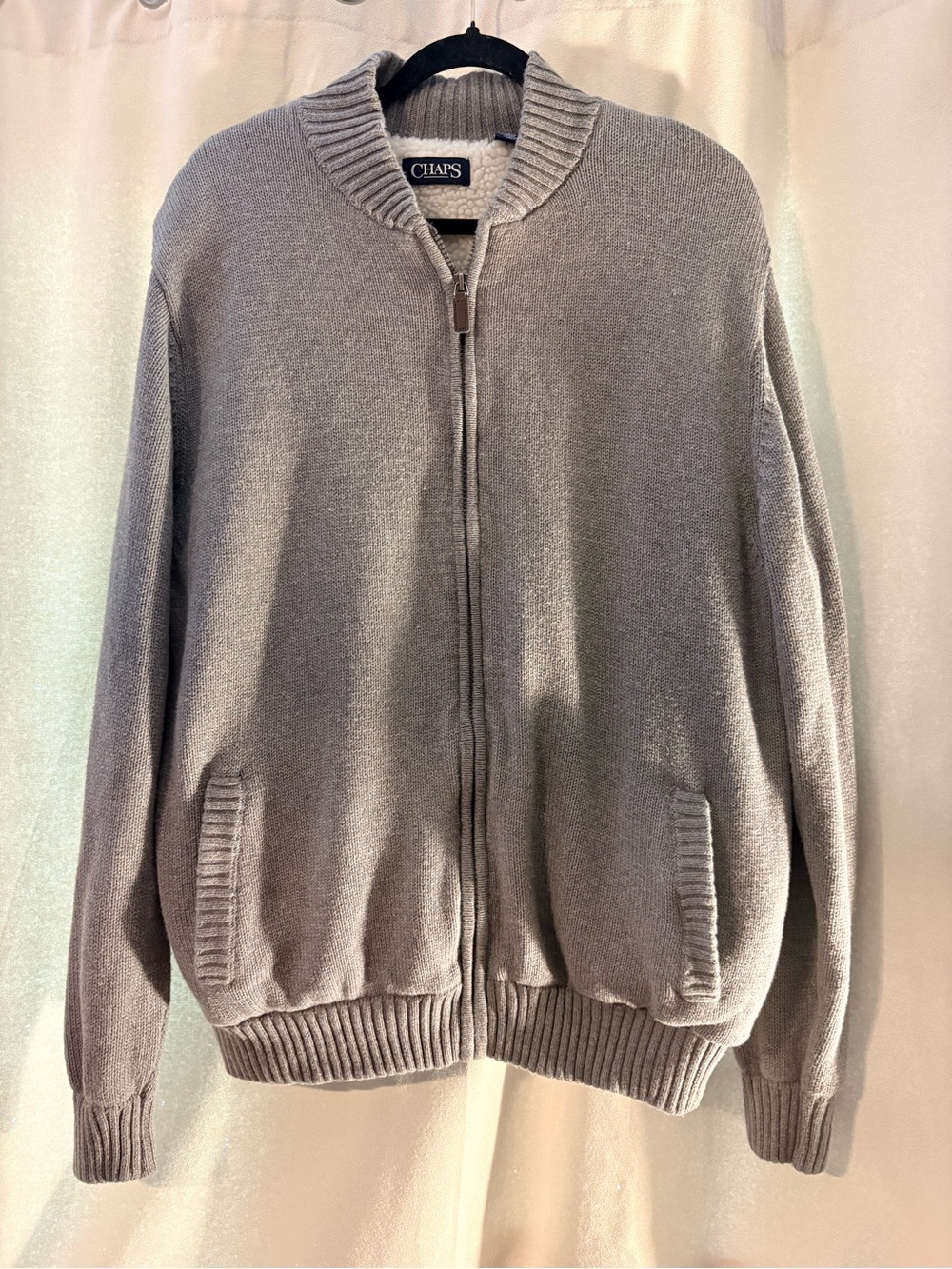 Preppy Chaps Men's Light Gray Full-Zip Knit Cardigan Coat